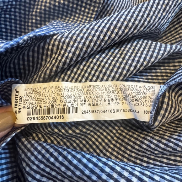 Women Zara Cropped Gingham Blouse XS Blue Black White Bow Sleeve Off Shoulder - Picture 9 of 10